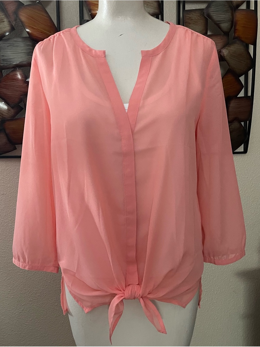 NWOT Maurices Coral Pink Tie-Front Blouse - Lightweight Top